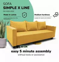 Meb Podrez Klasikinė sofa-lova Simple X Line, su patalynės dėže, Podrez,, geltonos spalvos