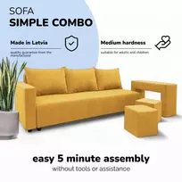 Meb Podrez Išskleidžiamas dvigulės sofos lovos komplektas su staliuku ir pufais „Simple Combo“, „Podrez“, geltonos spalvos