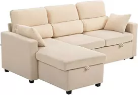 Aosom Sofa-lova, L formos svečių sofa su laikymo vieta, 205x135x76 cm, smėlio spalvos