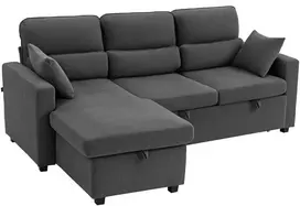 HOMCOM Reguliuojama sofa-lova, L formos svečių sofa su miegojimo funkcija, daiktadėže, pagalvėmis, skirta svetainei, svečių kambariui, tamsiai pilka