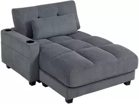 HOMCOM Sofa-lova su pagalvėmis, putoplastas, transformuojama į lovą, puodelio laikiklis, pilkas