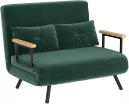 Dvivietė miegamoji sofa, aksominė sofa su miegojimo funkcija, įskaitant 2 pagalvėles, aksominė išvaizda, natūrali + žalia