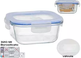 Borosilikāta pusdienu kārba ar vārstu 320 ml kvadrātveida 6 x 12 x 12 cm KITCHEN&GO ()