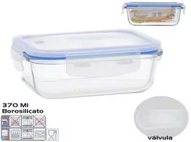 Borosilikāta pusdienu kārba ar vārstu 370 ml taisnstūra 5 5 x 15 5 x 11 5 cm KITCHEN&GO ()