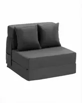 Sulankstoma sofa-lova, trys viename sulankstoma lova su 2 pagalvėmis ir plaunamu užvalkalu, transformuojama fotelis-lova, futono sofa svetainei ir miegamajam, tamsiai pilka vienvietė lova