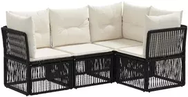 Lauko baldų komplektas Sodo Sofų Rinkinys 4 pcs Juoda poliratanas