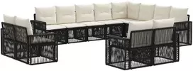 Lauko baldų komplektas Sodo Sofų Rinkinys 12 pcs Juoda ir kreminė balta poliratanas