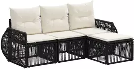 Lauko baldų komplektas Sodo Sofų Rinkinys 4 pcs Juoda ir kreminė balta poliratanas