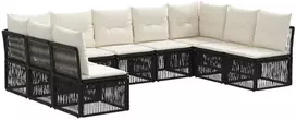 Lauko baldų komplektas Sodo Sofų Rinkinys 9 pcs Juoda poliratanas