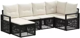 Lauko baldų komplektas Sodo Sofų Rinkinys 6 pcs Juoda poliratanas