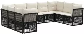 Lauko baldų komplektas Sodo Sofų Rinkinys 9 pcs Juoda poliratanas