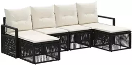 Lauko baldų komplektas Sodo Sofų Rinkinys 6 pcs Juoda poliratanas