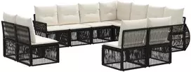 Lauko baldų komplektas Sodo Sofų Rinkinys 11 pcs Juoda ir kreminė balta poliratanas