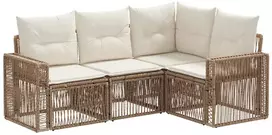 Lauko baldų komplektas Sodo Sofų Rinkinys 4 pcs Bežė ir kreminė balta poliratanas