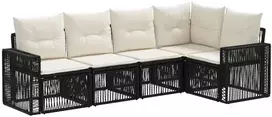 Lauko baldų komplektas Sodo Sofų Rinkinys 5 pcs Juoda ir kreminė balta poliratanas