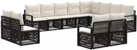 Lauko baldų komplektas Sodo Sofų Rinkinys 12 pcs Juoda poliratanas