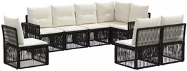 Lauko baldų komplektas Sodo Sofų Rinkinys 8 pcs Juoda ir kreminė balta poliratanas