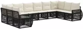 Lauko baldų komplektas Sodo Sofų Rinkinys 10 pcs Juoda ir kreminė balta poliratanas