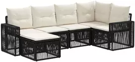 Lauko baldų komplektas Sodo Sofų Rinkinys 6 pcs Juoda ir kreminė balta poliratanas