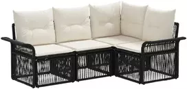 Lauko baldų komplektas Sodo Sofų Rinkinys 4 pcs Juoda poliratanas