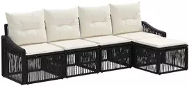 Lauko baldų komplektas Sodo Sofų Rinkinys 5 pcs Juoda poliratanas