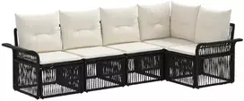 Lauko baldų komplektas Sodo Sofų Rinkinys 5 pcs Juoda poliratanas