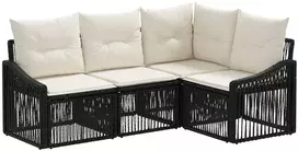 Lauko baldų komplektas Sodo Sofų Rinkinys 4 pcs Juoda poliratanas