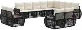 Lauko baldų komplektas Sodo Sofų Rinkinys 12 pcs Juoda ir kreminė balta poliratanas