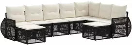 Lauko baldų komplektas Sodo Sofų Rinkinys 9 pcs Juoda poliratanas