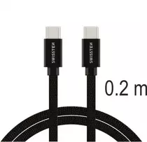 USB kabelis Swissten Swissten Textile Universal Quick Charge 3.1 USB-C / USB-C duomenų ir įkrovimo kabelis 0.2m juodas