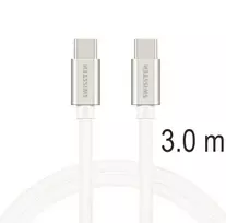 Swissten Swissten Textile Universal Quick Charge 3.1 USB-C / USB-C Data and Charging Cable 3m sidabrinis