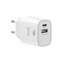 Įkroviklis Swissten SWISSTEN Adapteris sieciowy EDGE GaN 45W, 2-portowy, 1x USB-C PD 45W + 1x USB-A 18W QC