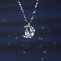 925 Sterling Silver Link Chain Zircon Moon Colorful Water Drop Charm Necklace Pendant For Women Girls Jewelry Accessories dz398