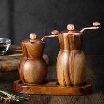 2 Pieces Manual Spice Grinder, Sea Salt Grinder with Tray, Refillable Pepper Mill