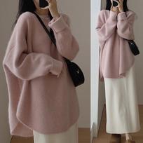 Autumn Round Neck Pullovers Sweater for Women Winter Vintage Loose Knitted Sweaters Women Long Sleeve Fashion Solid  Casual Jumpers Knitwears 25450 One Size rožinė