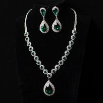 Geometric Crystal Water Drop Necklace & Jewelry Set žalsvai mėlyna