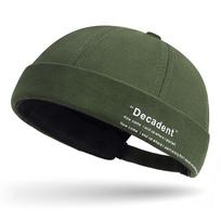 Unisex Hip-Hop Brimless Melon Cap with Printed Letters - Retro Yuppie Style Adjustable tamsiai žalia spalva