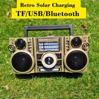 Lauko saulės energijos avarinis retro nešiojamas AM/FM/SW radijo imtuvas belaidžiai stereo Bluetooth garsiakalbiai USB atmintinė kortelės radijas auksas