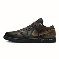 Jordan Air Jordan 1 Golden Trace Love Language Leather Low top Vintage Basketball Shoes Unisex Black Gold 553558-093(Team861-) 40