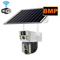 Solar 4G/WiFi HD Security Camera – Dual Lenses, Night Vision, AI Human Detection, CCTV Monitor 【WiFi】binocular camera juoda/balta