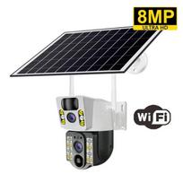 Wireless Solar Security Camera – 4G/WiFi Dual Lenses, PIR Motion Detection & Night Vision 【Wifi】NO SD Card juoda/balta