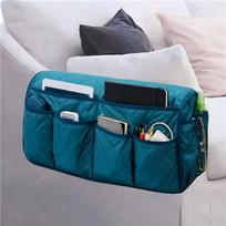 Sofa Armrest Storage Bag for TV Remote & Organizer - Cotton Fabric Side Pocket with Strap, Multipurpose Chair Organizer Pouch žalia