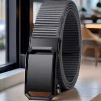 Toothless Automatic Buckle Canvas Belt Men's Casual Sports Workwear Belt With Metal Buckle pilka spalva