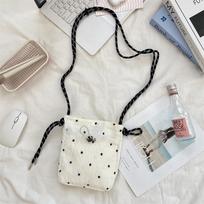 Minimalist Style Drawstring Canvas Crossbody Bag Small Lightweight Coin Purse Floral Print Mobile Phone Bag Women Girl balta
