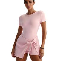 Yiwu Yoga One-Piece Short Skirt Tight And Beautiful Back Fake Two-Piece Outdoor Fitness Anti-Light Sports Tennis Skirt S šviesiai rausvos spalvos