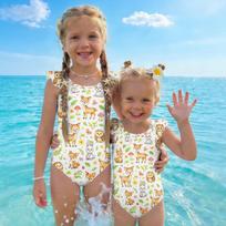 Girls One Piece Swimsuit Summer Animal Print Kids Swimwear Sleeveless Casual Beachwear Toddler Bathing Suit for Children 100 smėlis