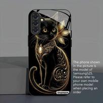 Juodas Auksas Miau Pakabukas Stiklinis Telefono Dėklas Tinka Samsung for Galaxy S26 S25 S24 S23 S22 S21 S20 FE Ultra Plus 5G Anti Drop Galaxy S26 juoda