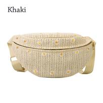 Women Ladies Straw Woven Crossbody Bags Chest Bag Fanny Pack Waist Bag chaki