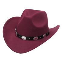 Vintage Upturned Brim Western Cowboy Hats Wide Brim Ethnic Style Fedora with Faux Silver Accents Felt Hat for Women & Men bordinė