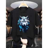 Men'S Stylish Summer Wolf Print T-Shirt - Casual Crew Neck, Short Sleeve Tee with Unique Blue Wolf Design, Perfect for Casual Attire, Summer Tshirt S juoda